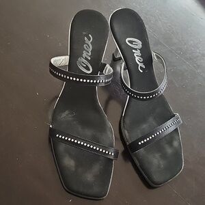 Onex Black Rhinestone Double-Strap Sandals